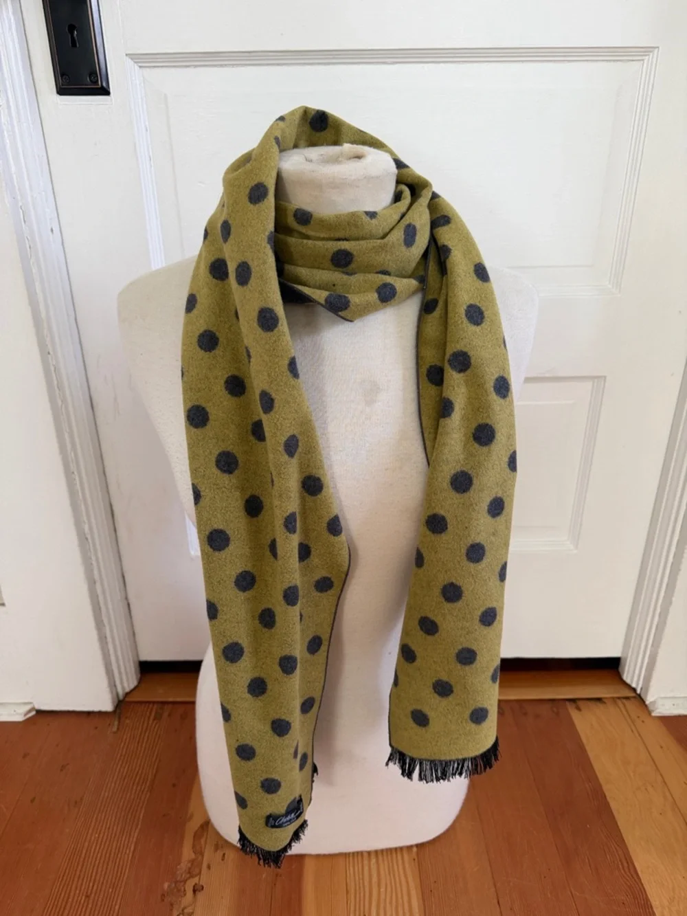 Chelsey‎ by Joseph Green Grey Polka Dot Reversible 100% Silk Scarf